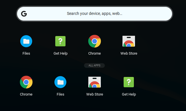 Chrome OS Launcher, showing default Google Apps